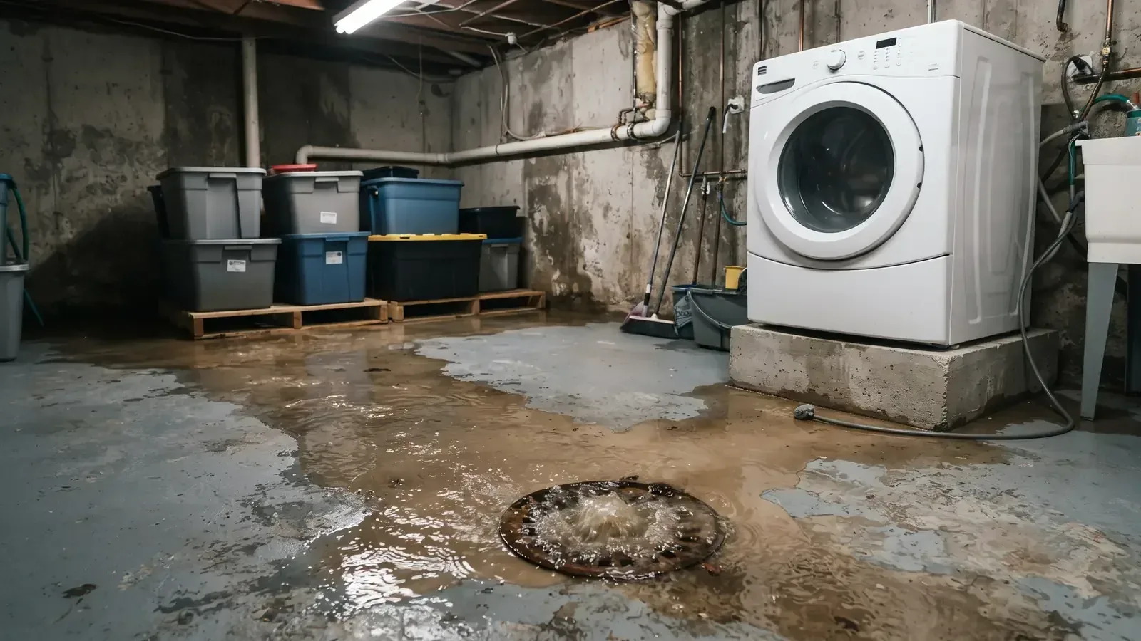 A drain backed up at floor level